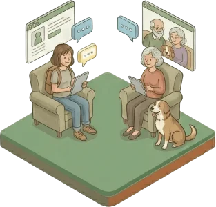 Échange par messagerie entre le propriétaire et le homesitter avant la garde.